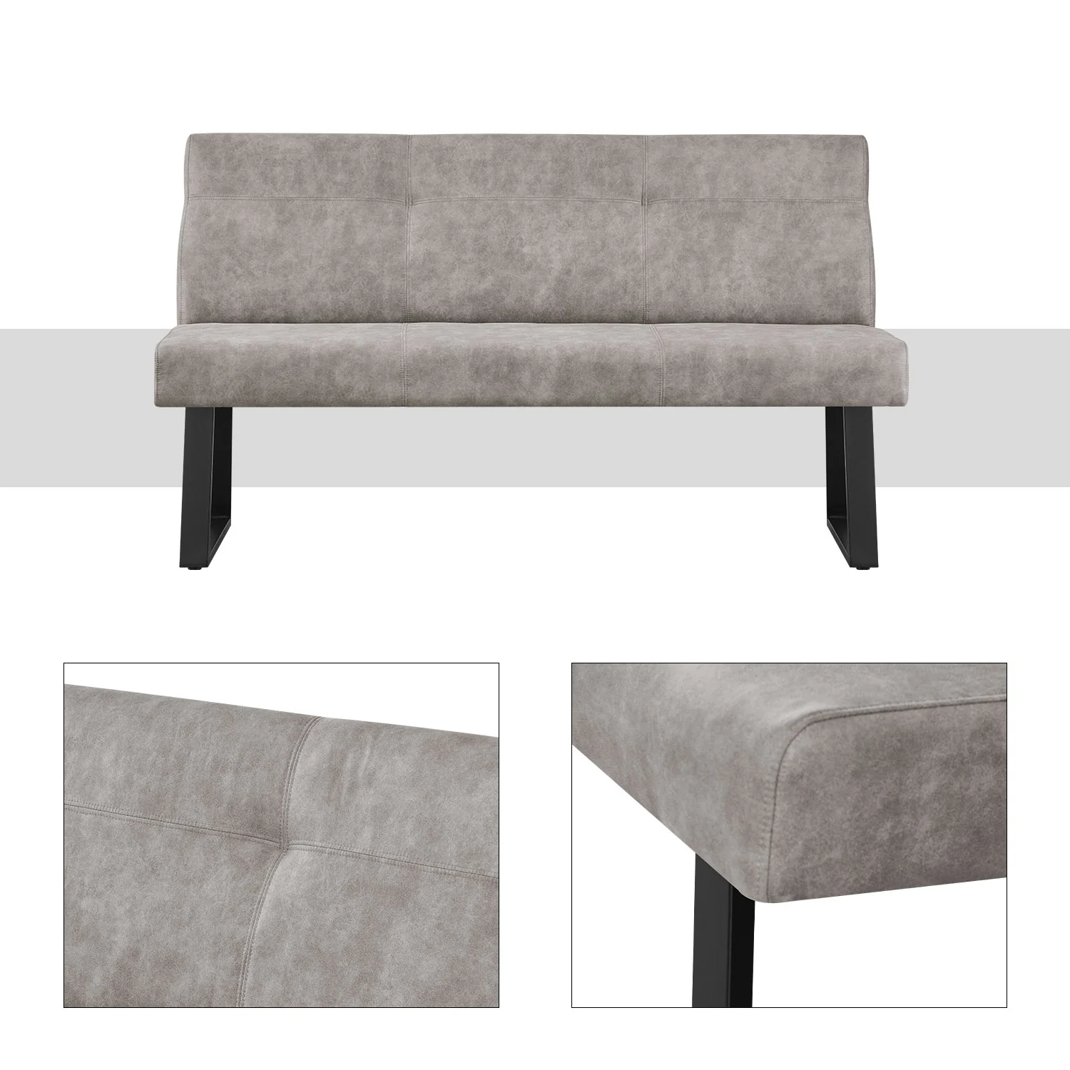B-Ware Esszimmerbank JOY - Leder Grau - Image 3